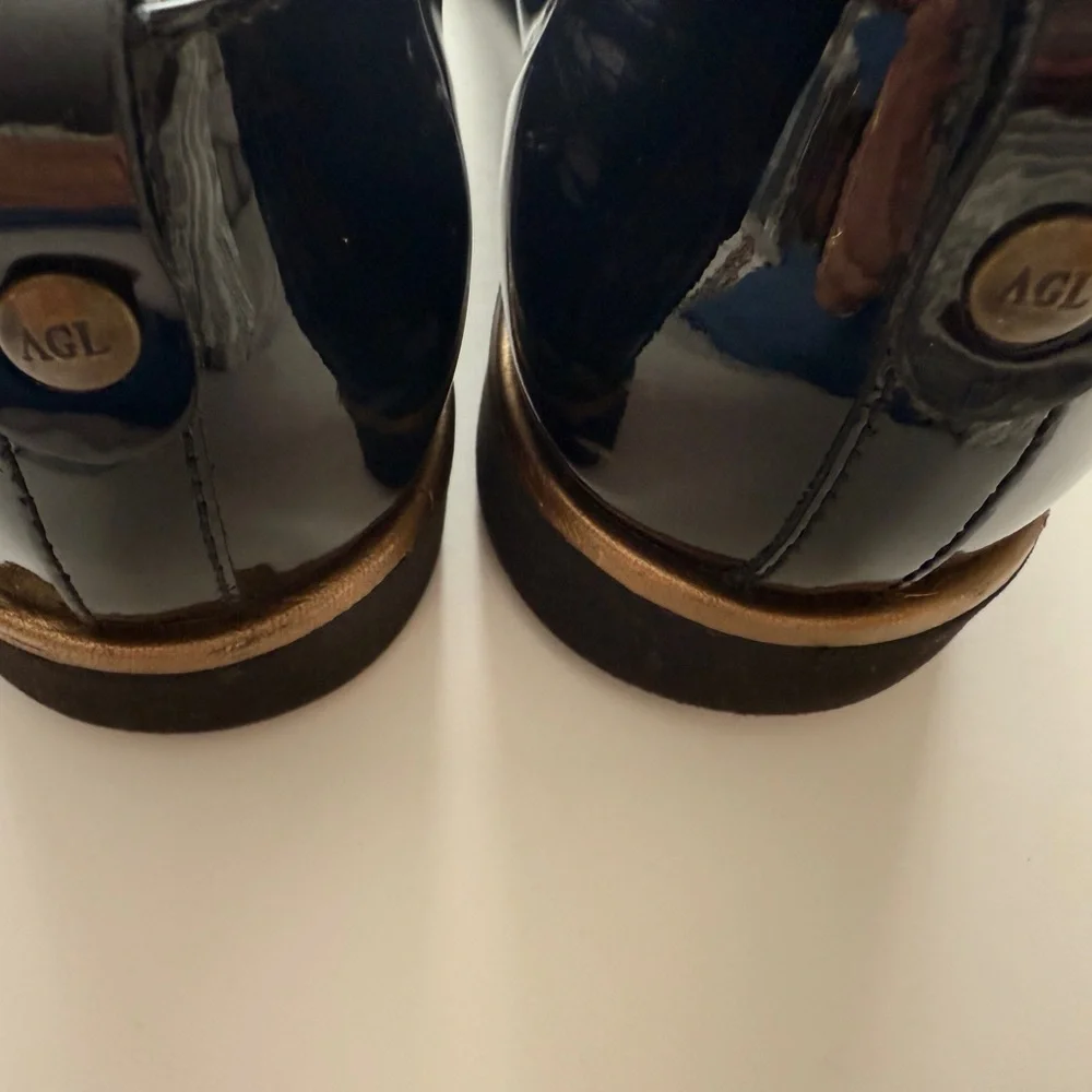 AGL Attilio Giusti‎ Leombruni Black Patent Leather Oxford Loafers Size 39.5 ITAY